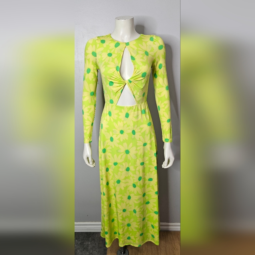 AFRM Lime Green Floral Long Sleeve Dress